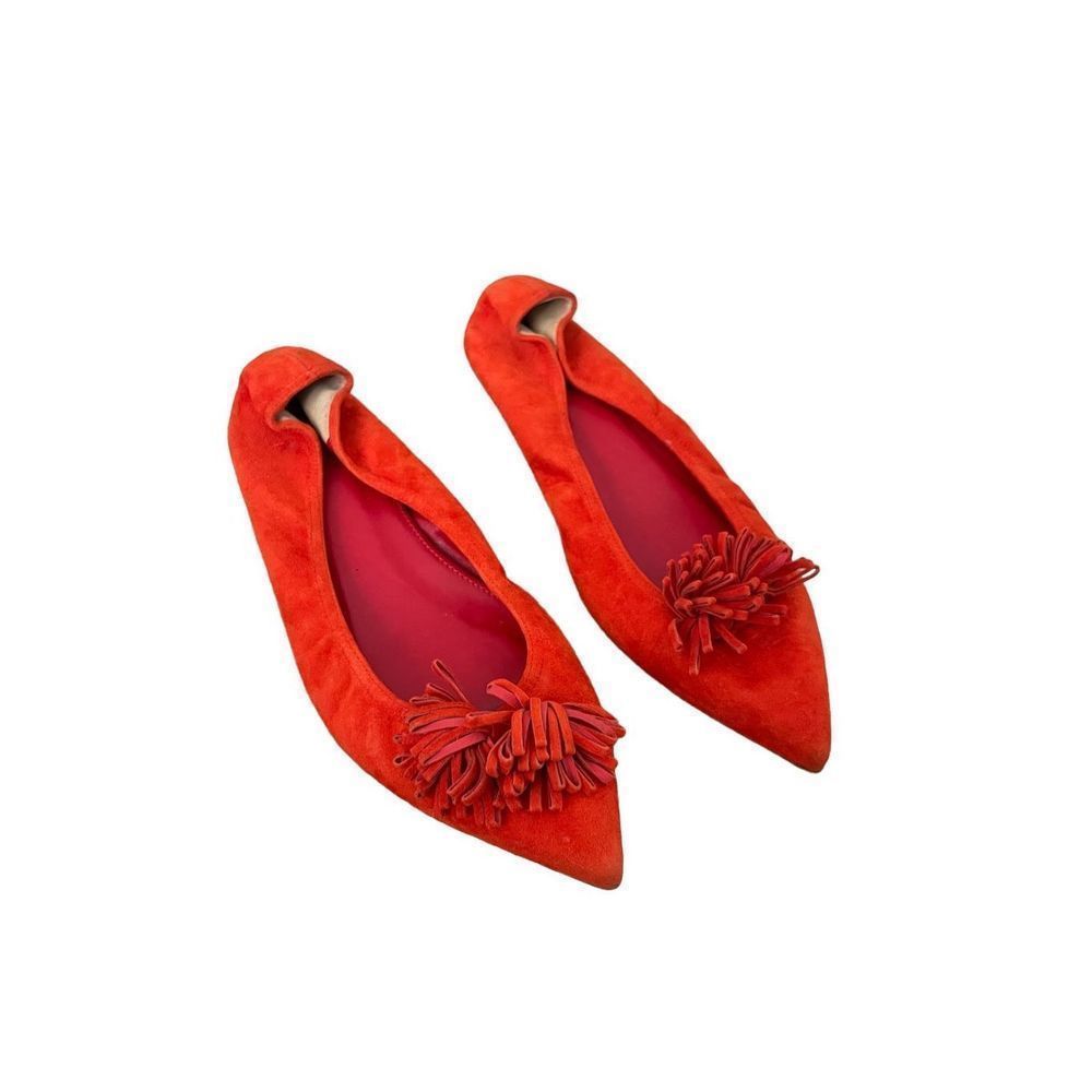 J. Crew Women's Red Suede Leather Pointy Toe Tassel Lottie Ballet Flats Size 8